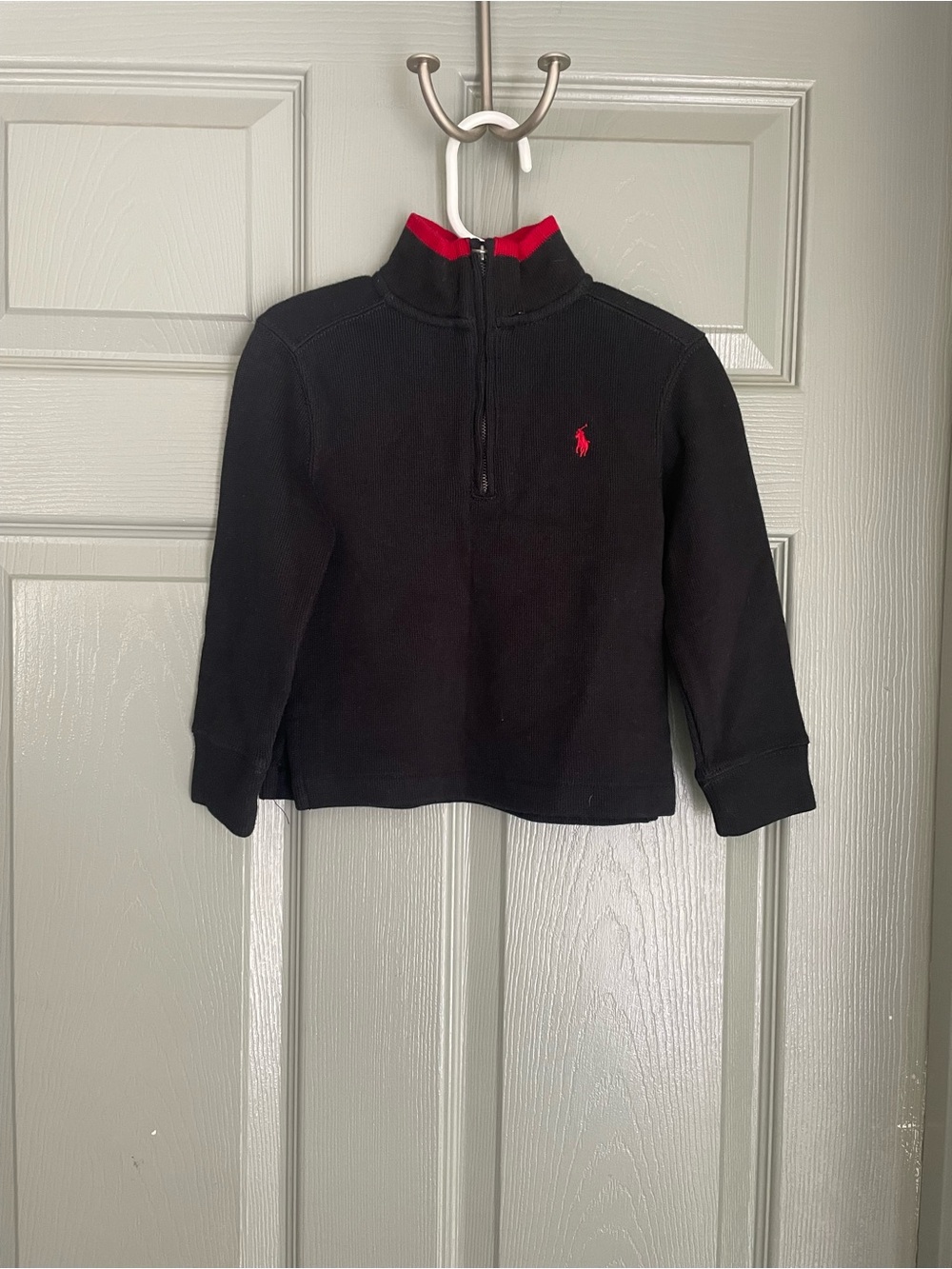 Ralph Lauren Kids Black Quarter-Zip Sweatshirt with Red Trim Size 2T